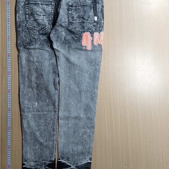 Gray Distressed Jeans with Red Lettering - Picture 3 of 8